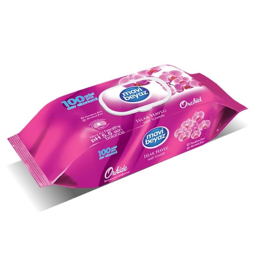 Mavi Beyaz Islak Mendil Orkide 100 Adet