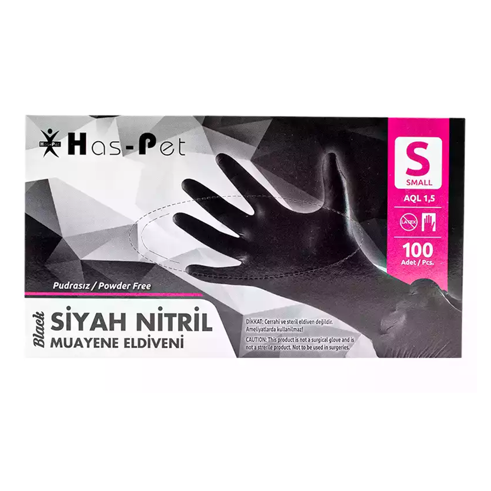 Haspet Siyah Nitril Muayene Eldiveni Small