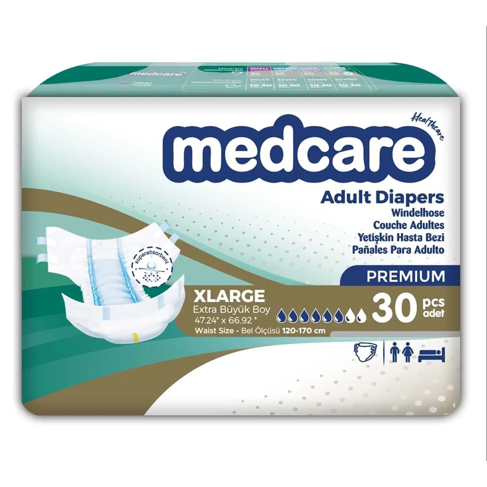 Medcare Hasta Bezi Premium Bağlamalı XLarge 30 Adet