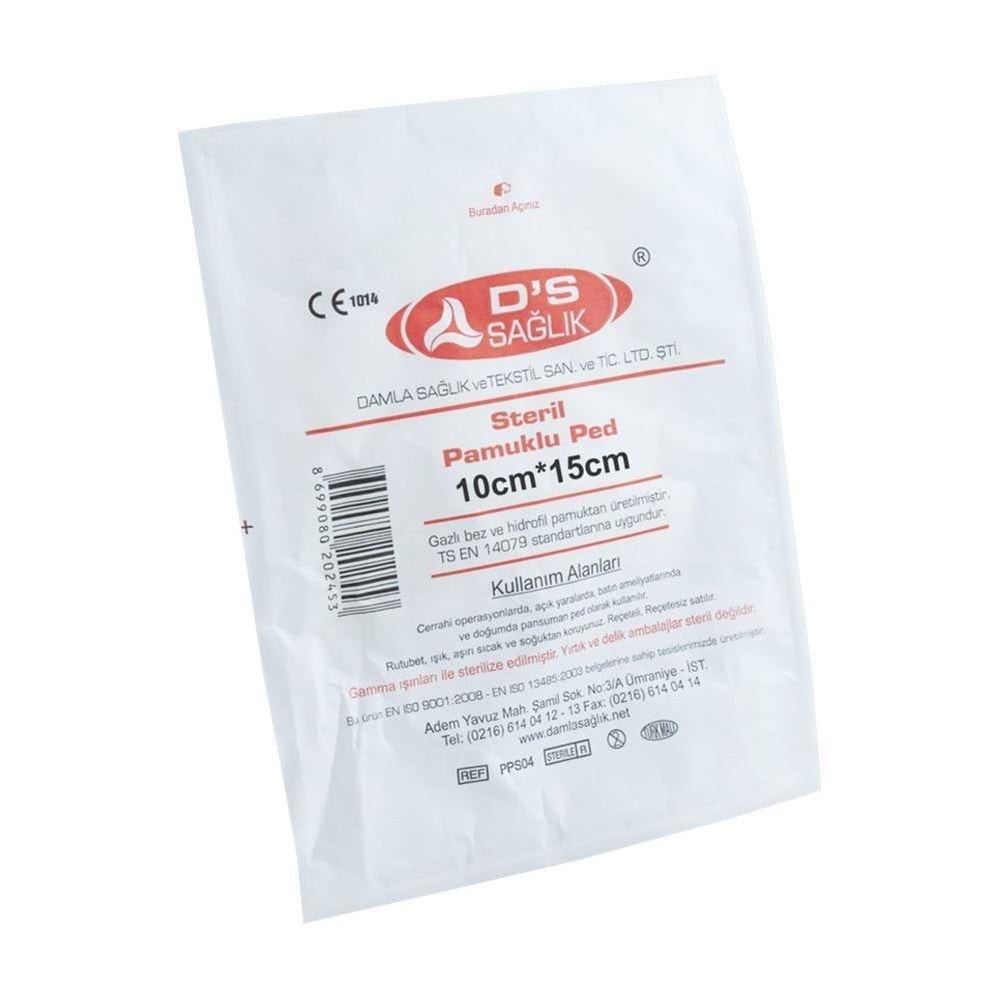 DS Sağlık Steril Pamuklu Ped 10CmX15Cm