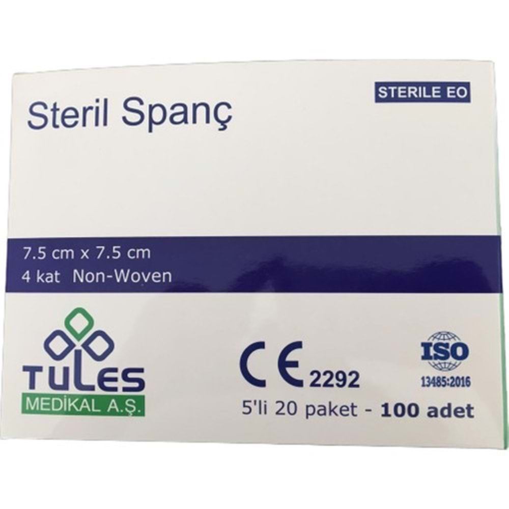 Tules Steril Non Wowen Gaz Kompres 4 Katlı 7,5CmX7,5Cm 20X5 Adet(Y)