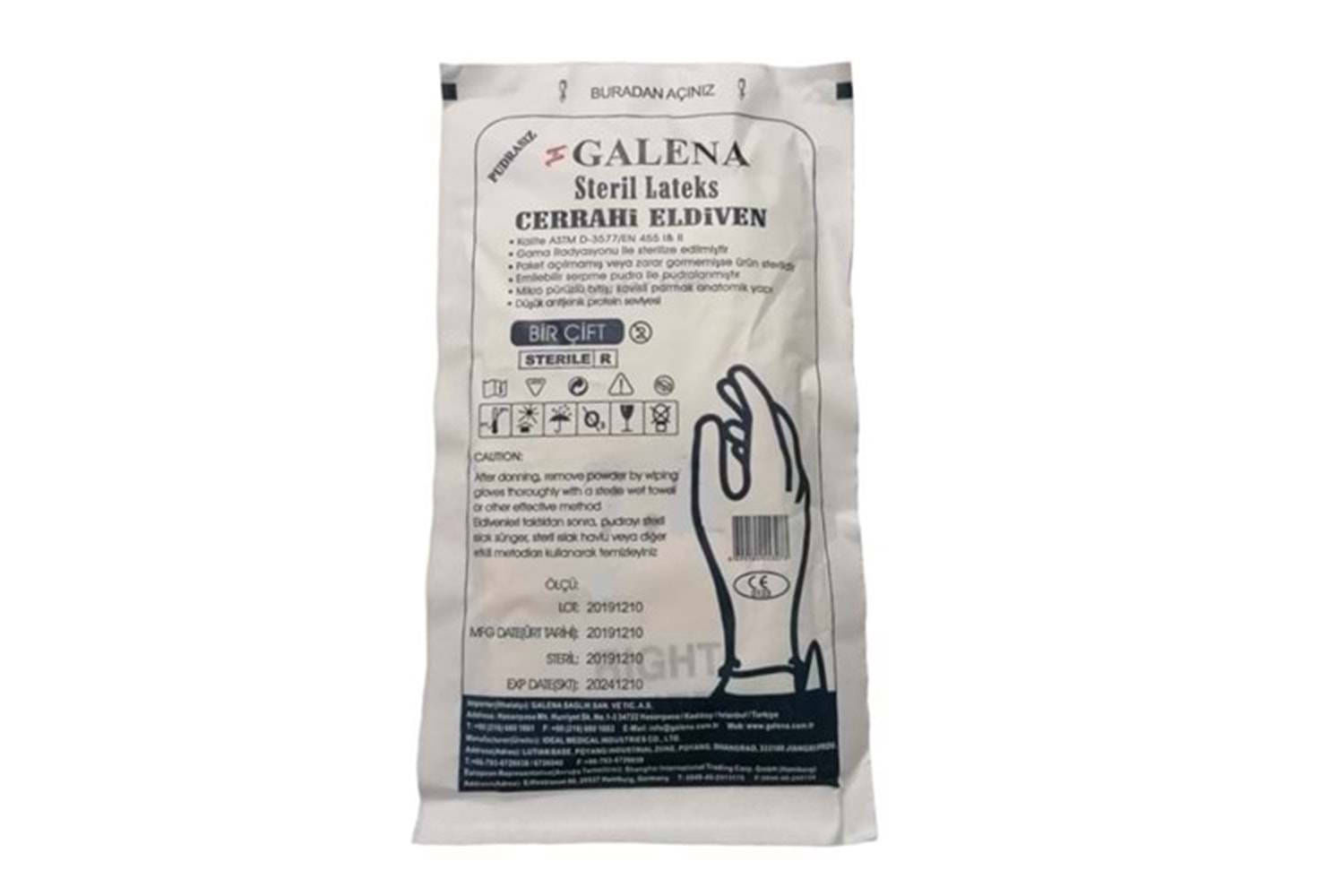 Galena Steril Eldiven Pudrasız No:7,5 (Y)