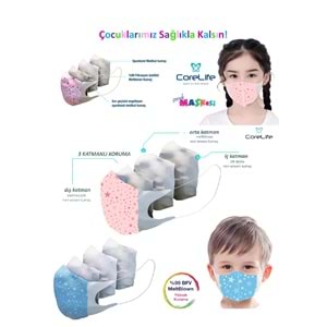 Corelife Meltblown Kız Çocuk Maskesi 50 Adet Unicat Desenli