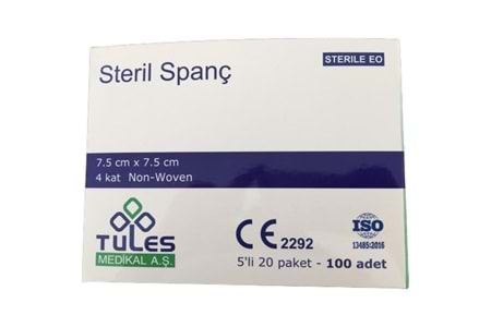 Tules Steril Non Wowen Gaz Kompres 4 Katlı 7,5CmX7,5Cm 20X5 Adet(Y)