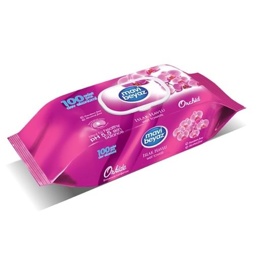 Mavi Beyaz Islak Mendil Orkide 100 Adet