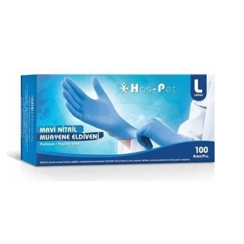 Haspet Mavi Nitril Muayene Eldiveni Large