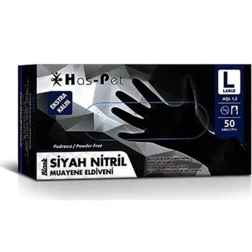 Haspet Siyah Nitril Muayene Eldiveni Large