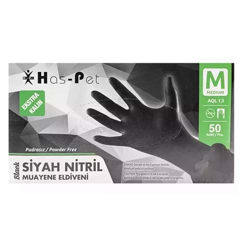 Haspet Siyah Nitril Muayene Eldiveni Medium