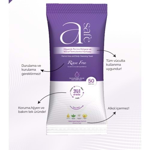 A Safe Hijyenik Perine ve Vücut Temizleme Havlusu 50 Adet