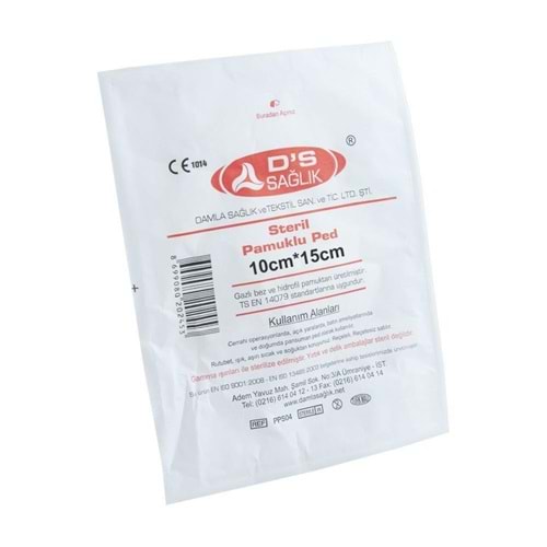DS Sağlık Steril Pamuklu Ped 10CmX15Cm