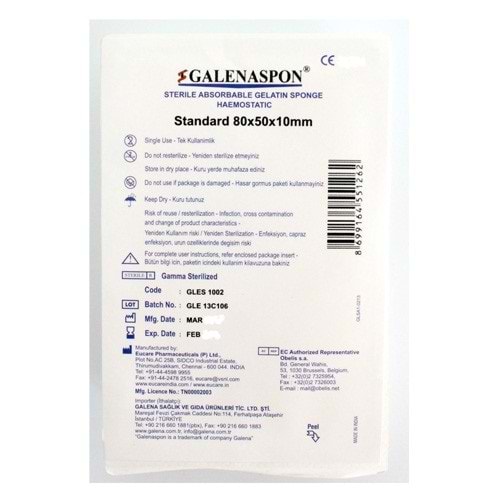 Galenaspon Steril Hemostatik Emilebilir Jelatin Sünger 80x50x10mm(Y)