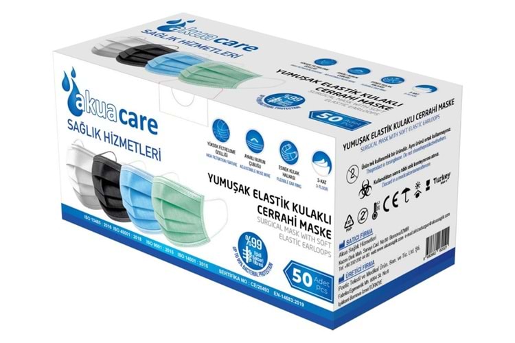 Akuacare Meltblown Maske 3 Katlı Yeşil 50 Adet