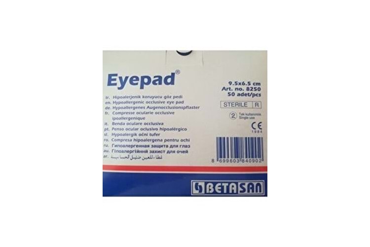 Eyepad Hipoalerjenik Koruyucu Yetişkin Steril Göz Pedi 9,5X6,5Cm 50 Adet