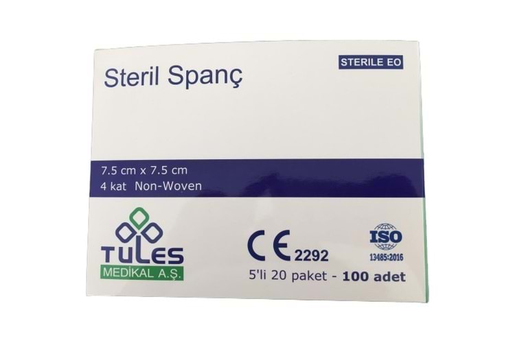 Tules Steril Non Wowen Gaz Kompres 4 Katlı 7,5CmX7,5Cm 20X5 Adet