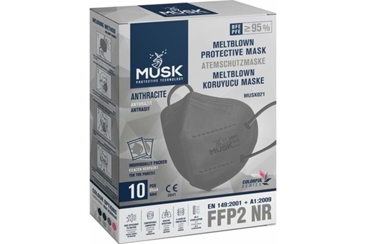 Musk Meltblown FFP-2 N95 Maske 10 Adet - Gri
