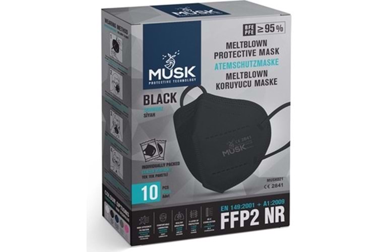 Musk Meltblown FFP-2 N95 Maske 10 Adet - Siyah