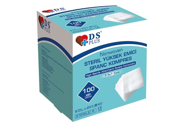DS Sağlık Steril Non Woven Gaz Kompres 4 Katlı 7,5x7,5Cm 100 Adet (20 *5ad)(Y)